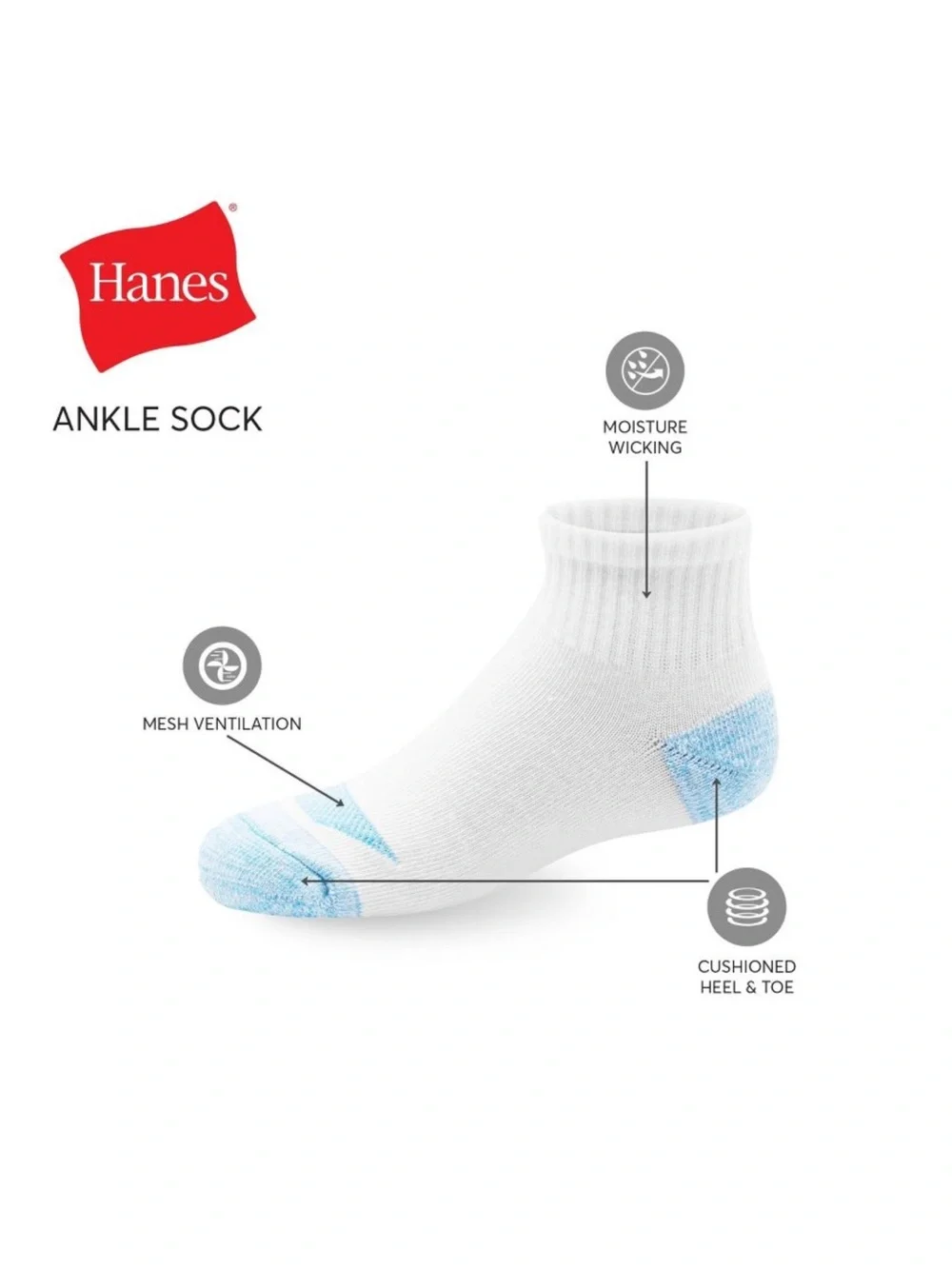 12 Hanes Girls' Athletic Ankle Socks Value Pack
